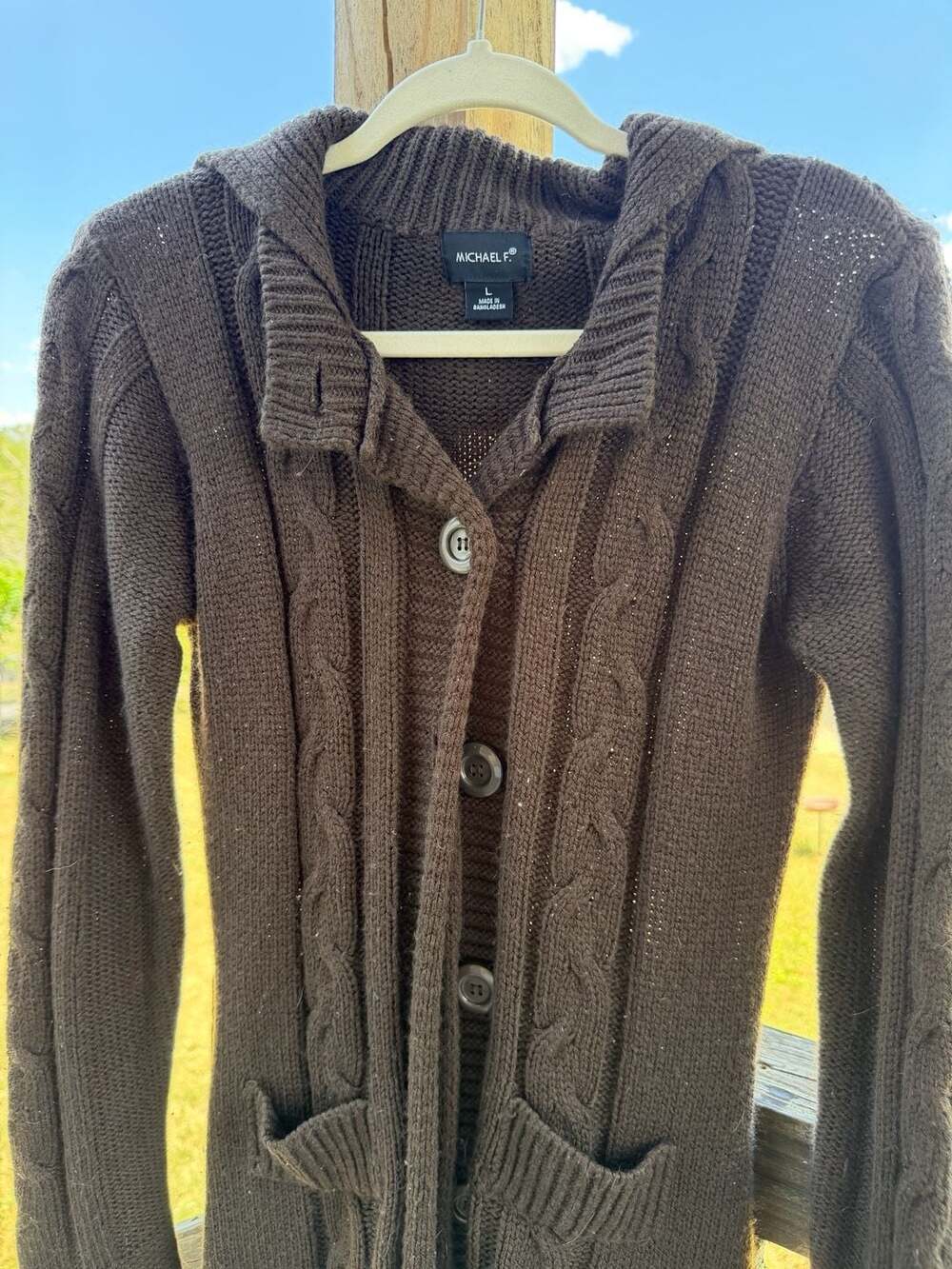 Michael F. Women's Long Sleeve Cable Knit Hooded Cardigan Sweater